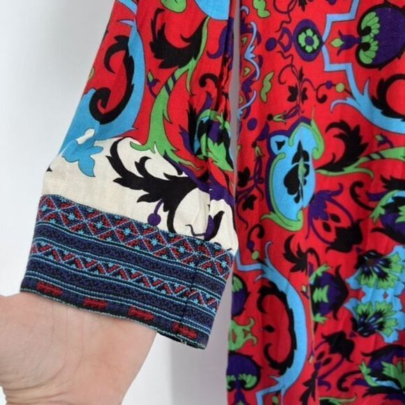 Taka by Takawear Women's Floral Split Neck Bohemian Cover Dress Blue Red large - Picture 4 of 14